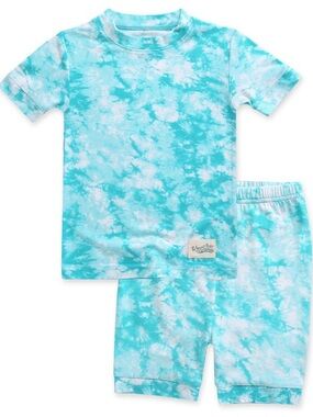 Kids Tie-Dye Short Sleeve Pajama Set in Turquoise